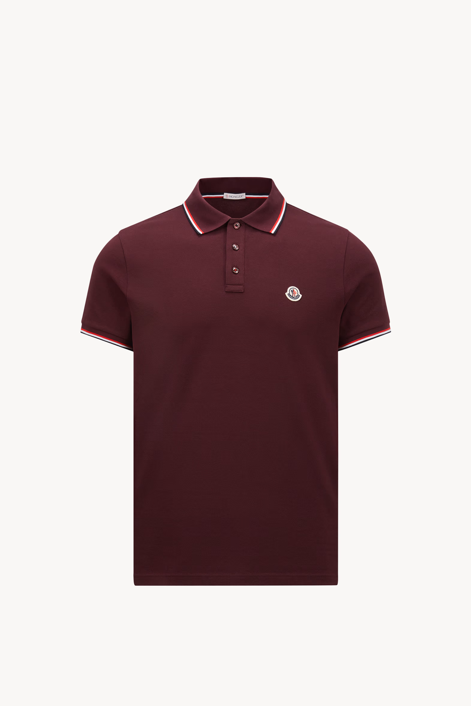 Polo de piqué de algodón con ribetes tricolor Hombre Rojo Moncler 2